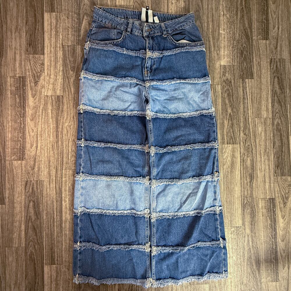 Ragged Jeans Patchwork Panel Denim Jeans Sz 30 Two Tone Seam Y2K Inspired